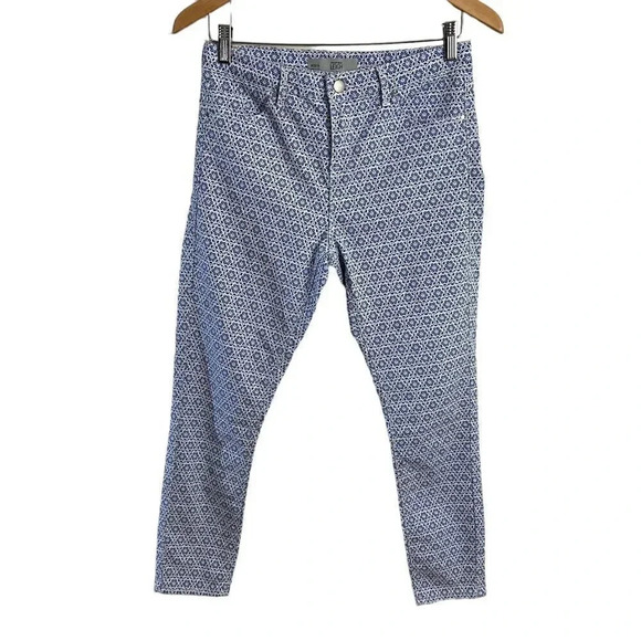 TopShop Moto Leigh Pants W30 Blue and White Geometric Pattern Skinny Leg Pants - Picture 1 of 7